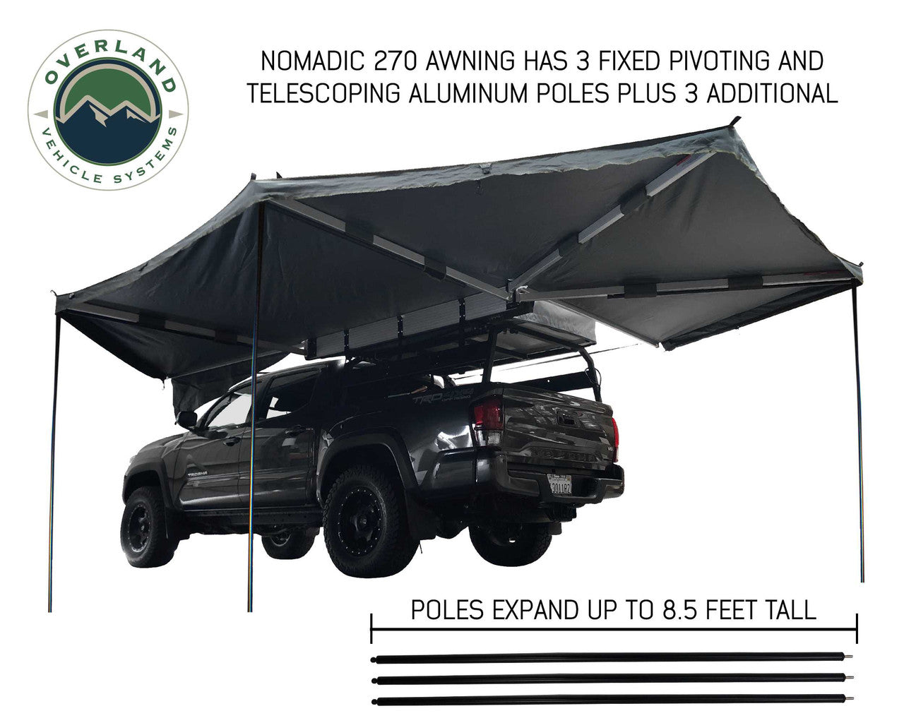 Overland Vehicle Systems Nomadic Awning 270 opened awning with poles