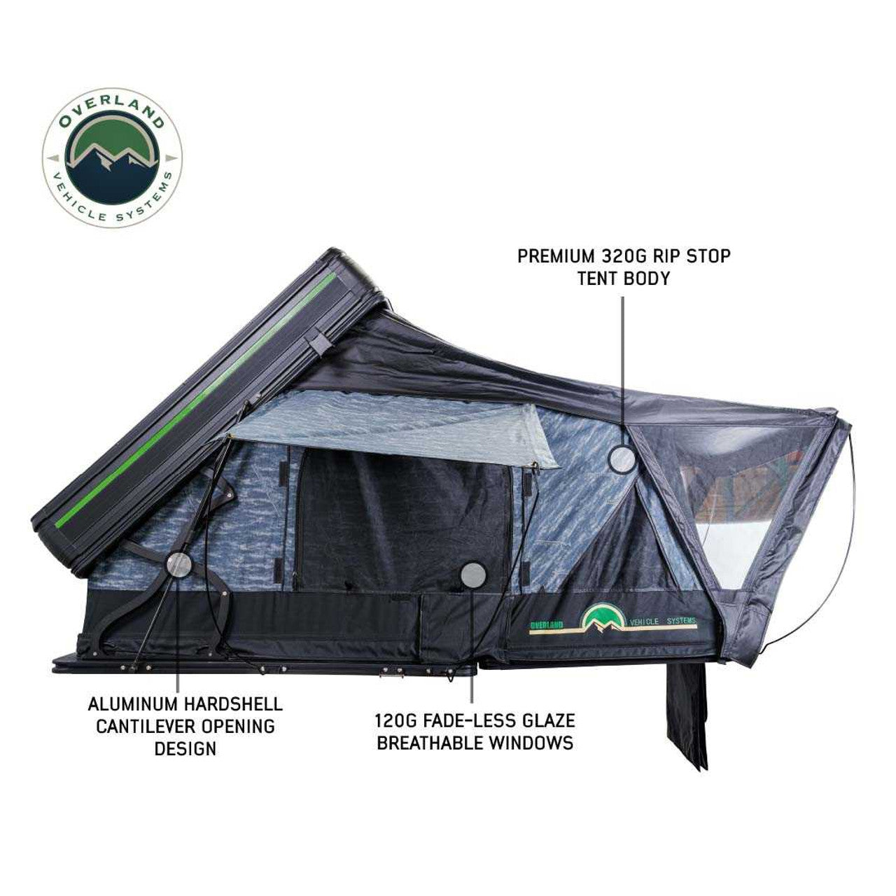 Overland Vehicle Systems XD Everest Cantilever Aluminum Roof Top Tent In Grey Body & Black Rainfly