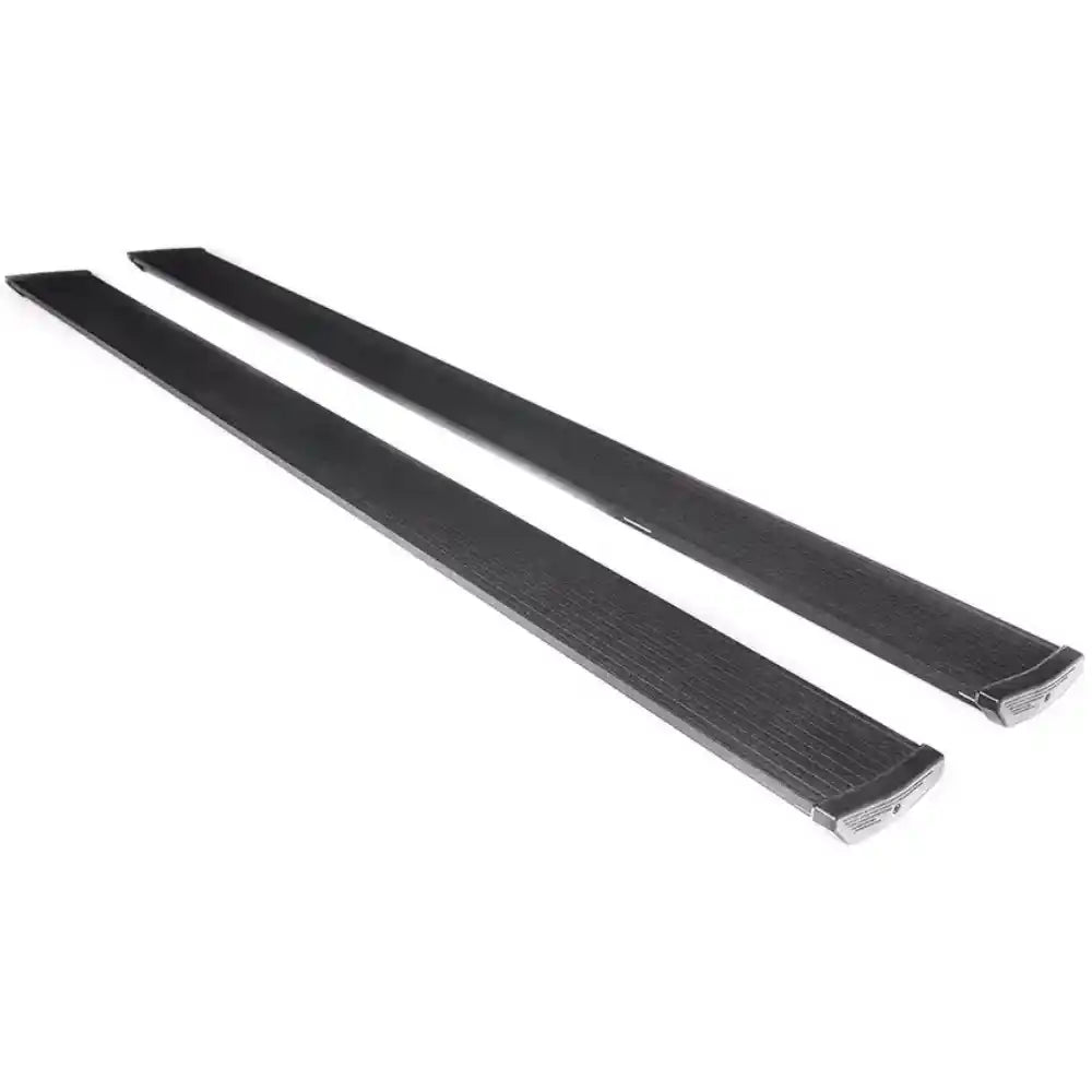 Pair of black AMP Research PowerStep Plug-N-Play running boards.