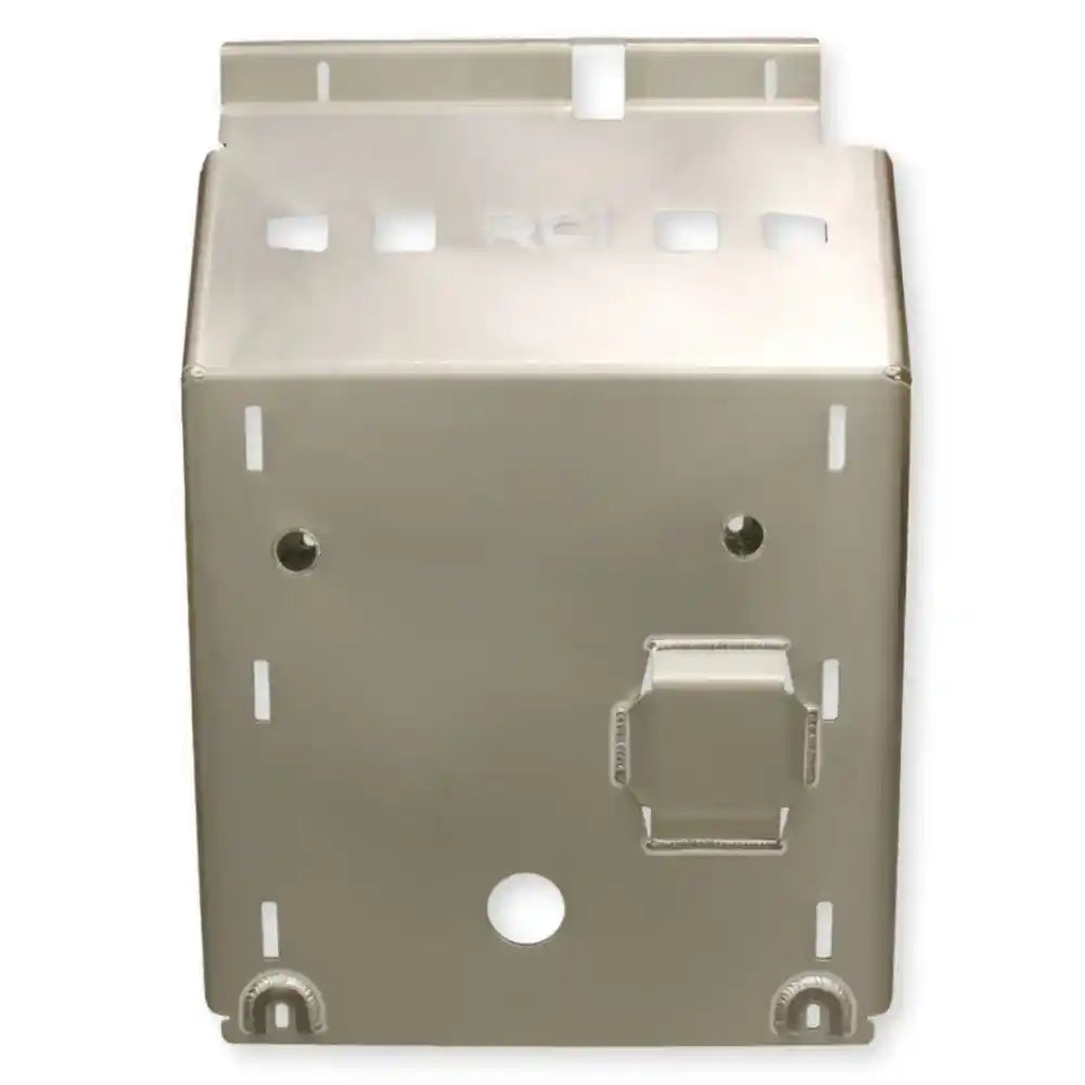 Polished stainless steel RCI engine skid plate front view