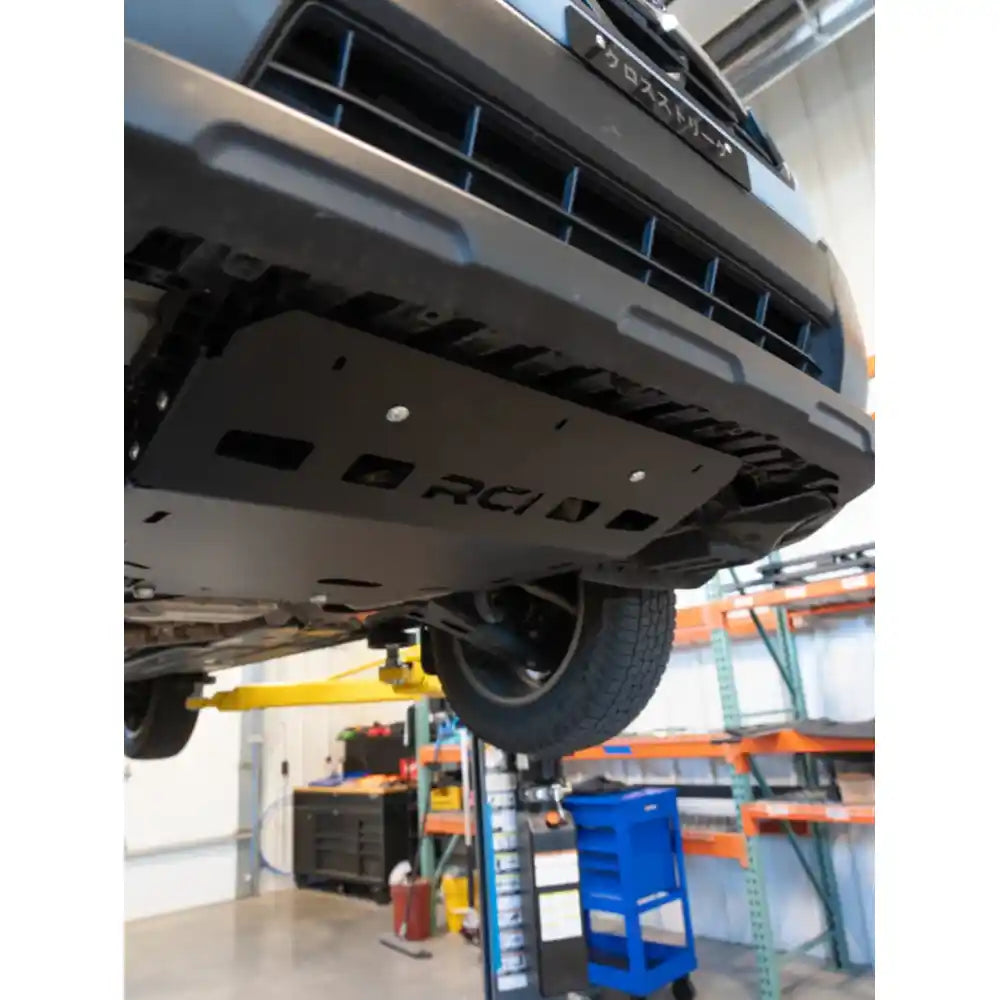 RCI skid plate installed on Crosstrek front underside