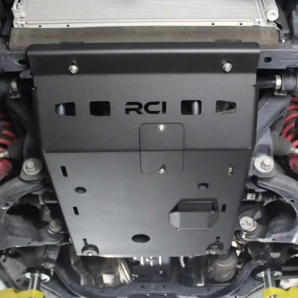 RCI skid plate installed showing full underbody coverage