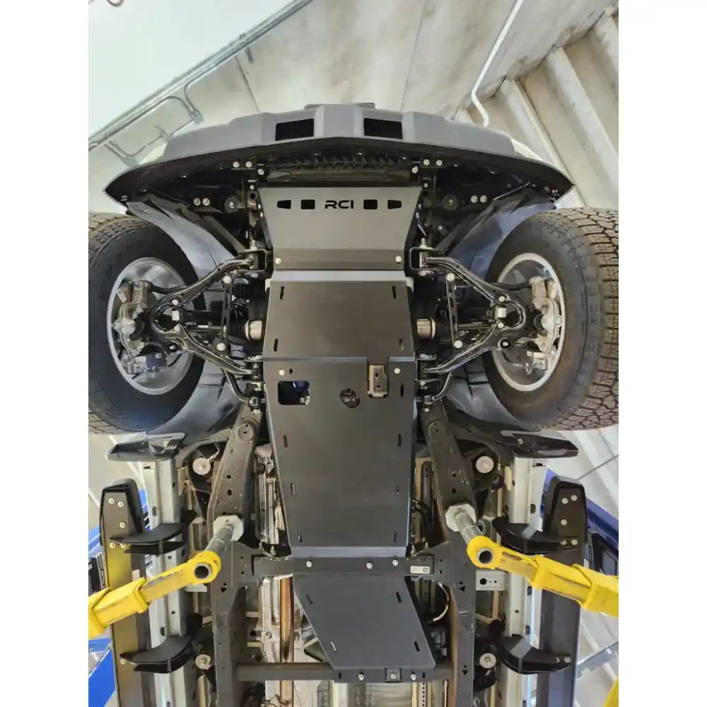 RCI transfer case skid plate mounted under Silverado