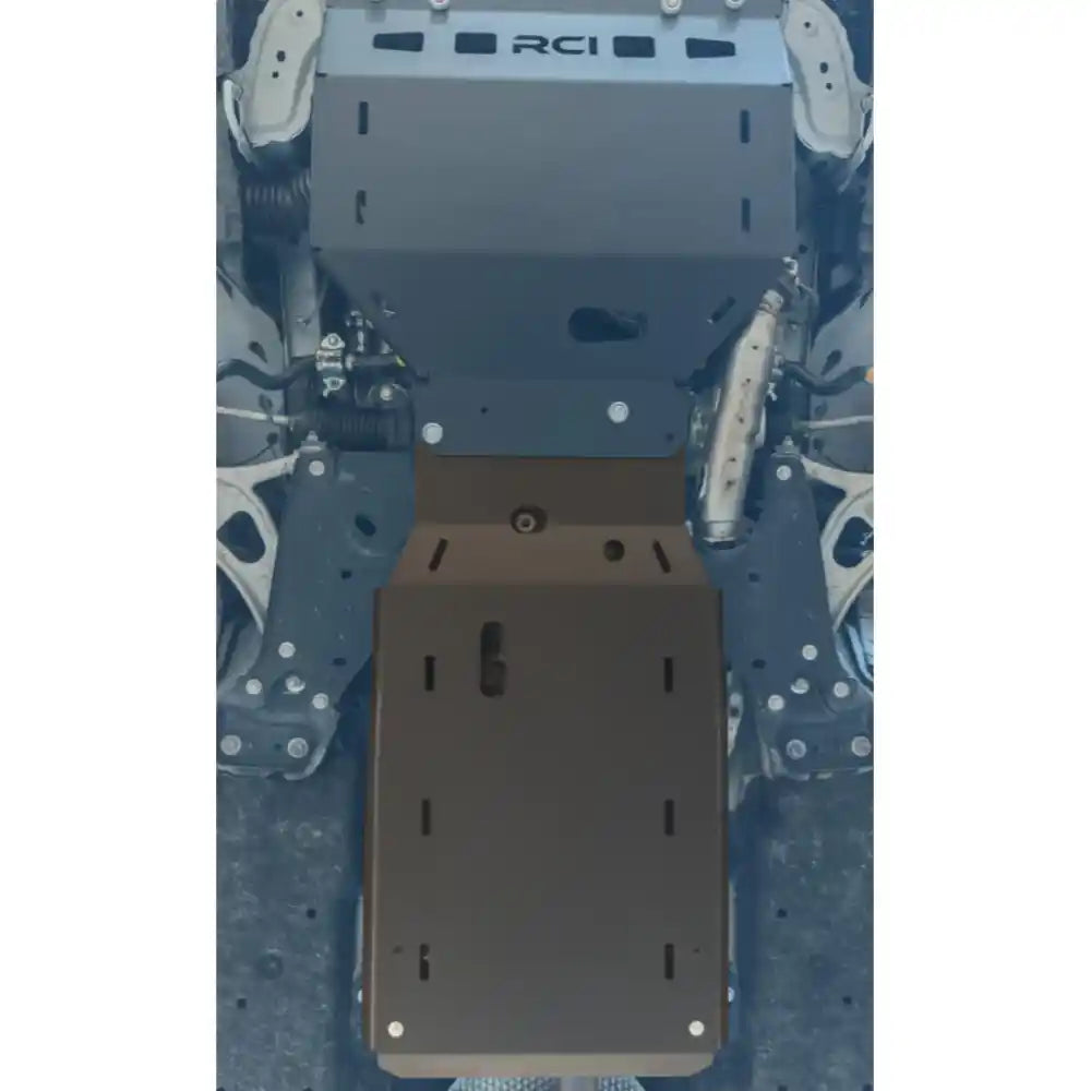 RCI transmission skid installed under Subaru on lift