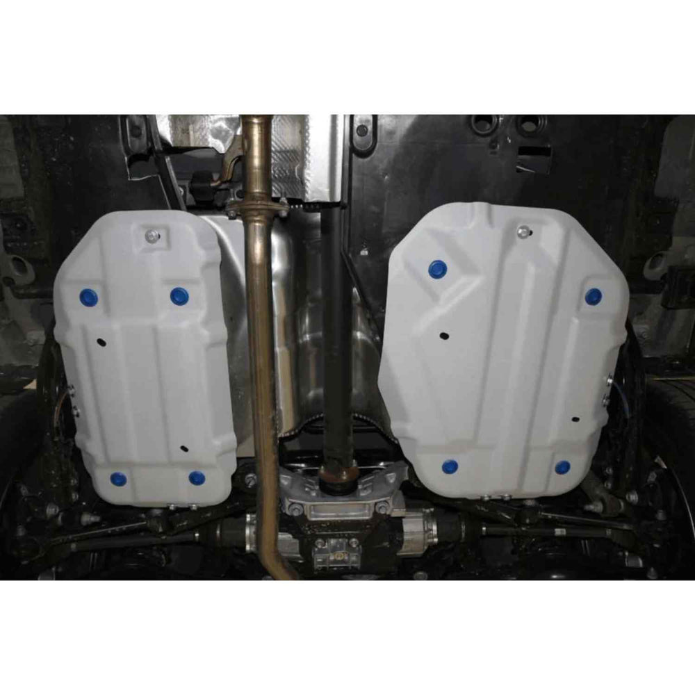 Mounted view of skid plate for gas tank