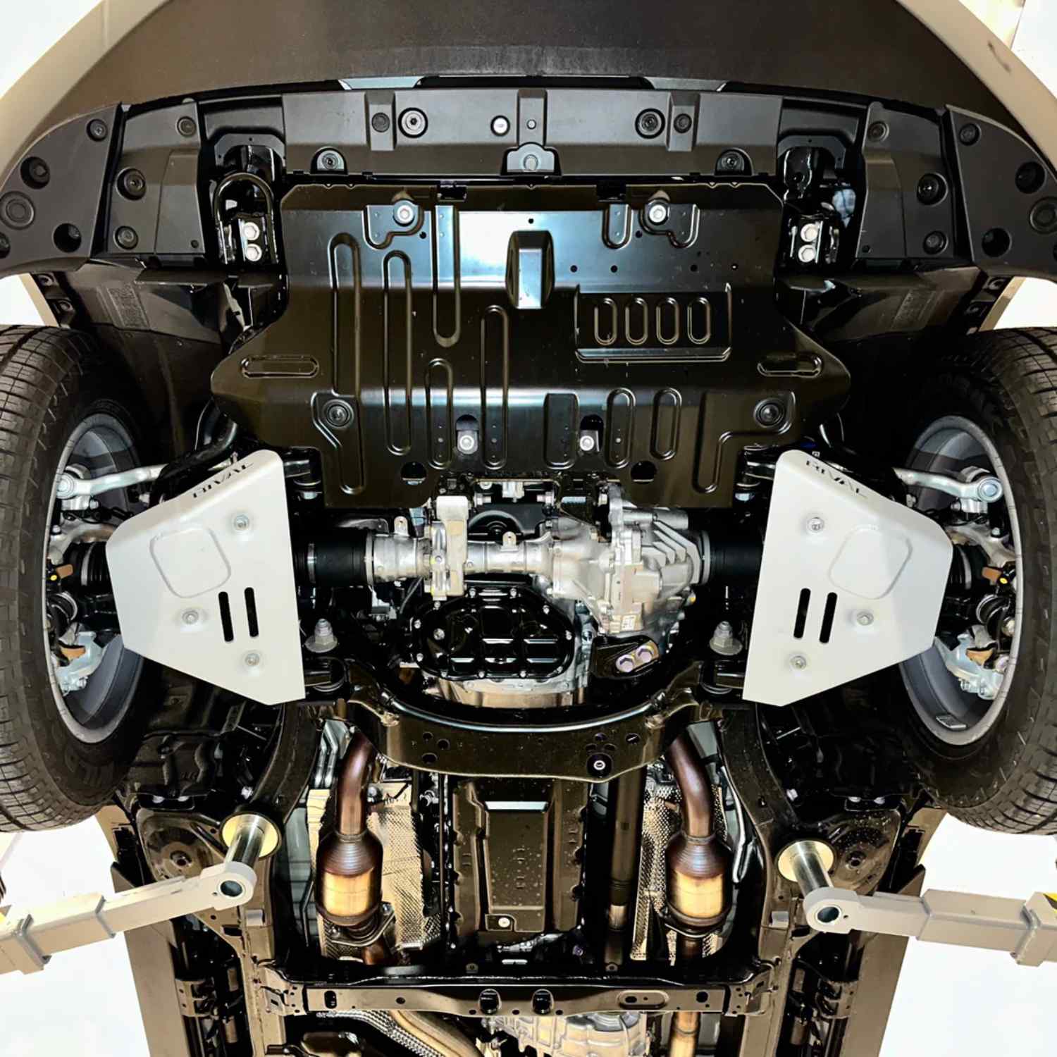 underbody view of toyota with mounted skid plate