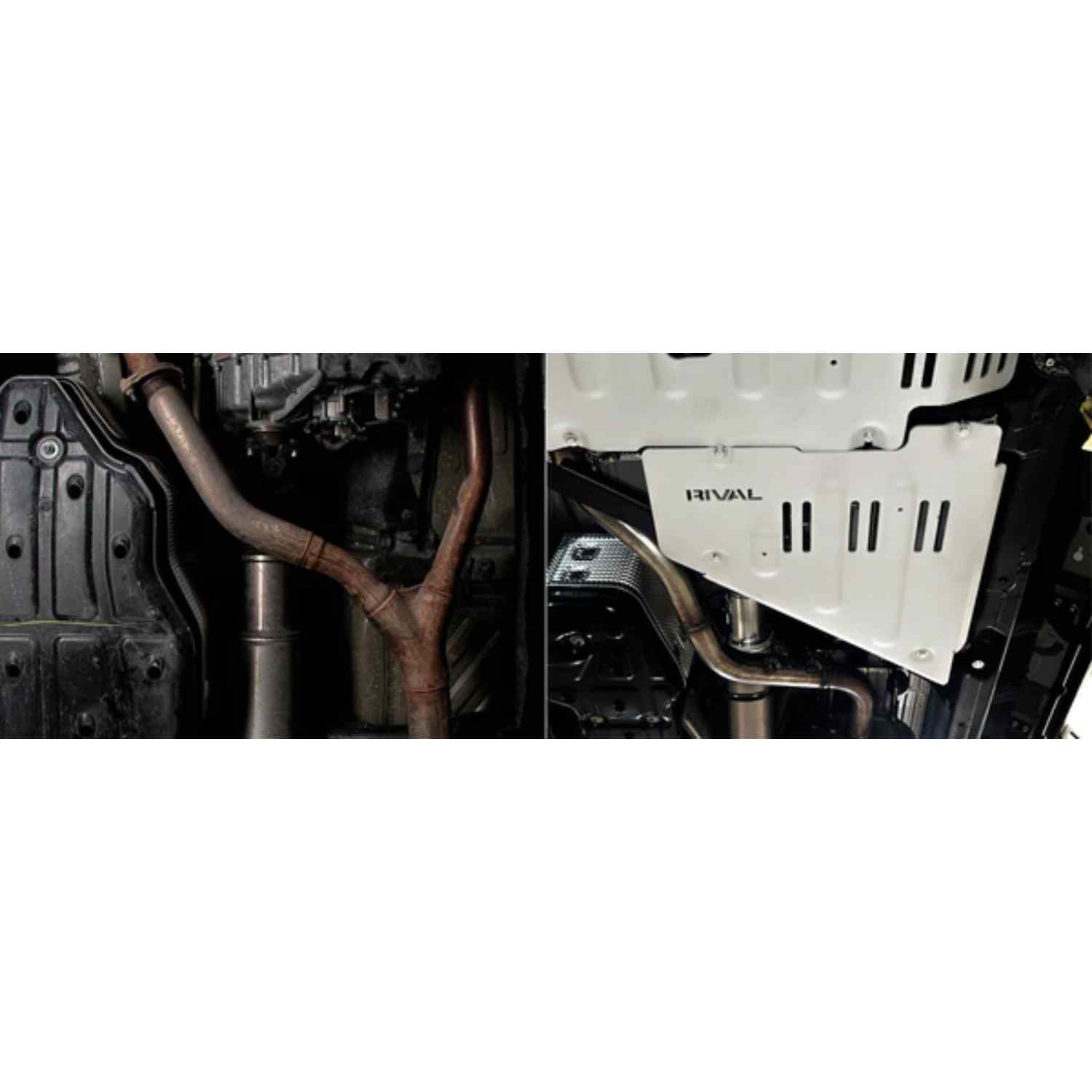 Before & After view of RIVAL Transfer Case Skid Plate Tacoma 4gen