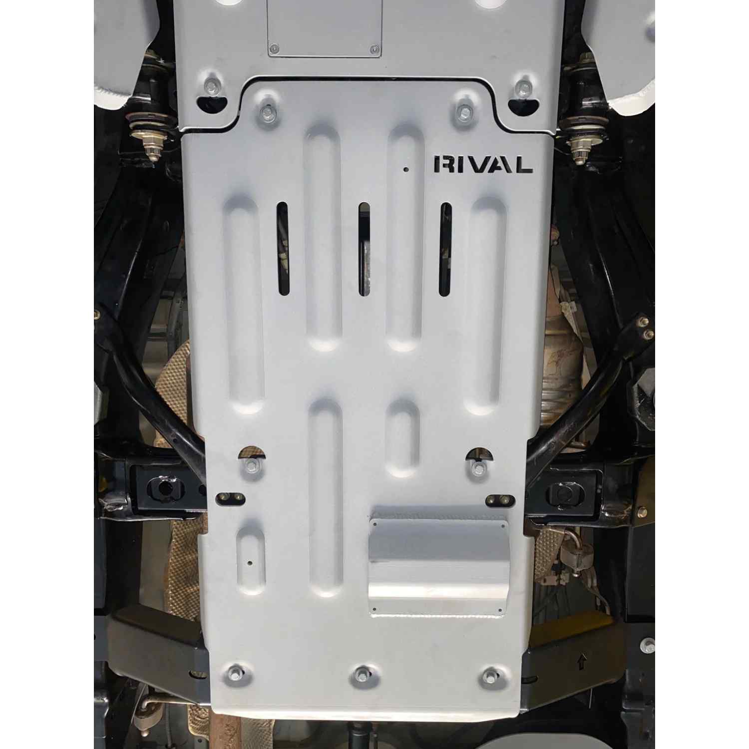 mounted view of RIVAL Aluminum Transmission Transfer Case Skid Plate 4Runner