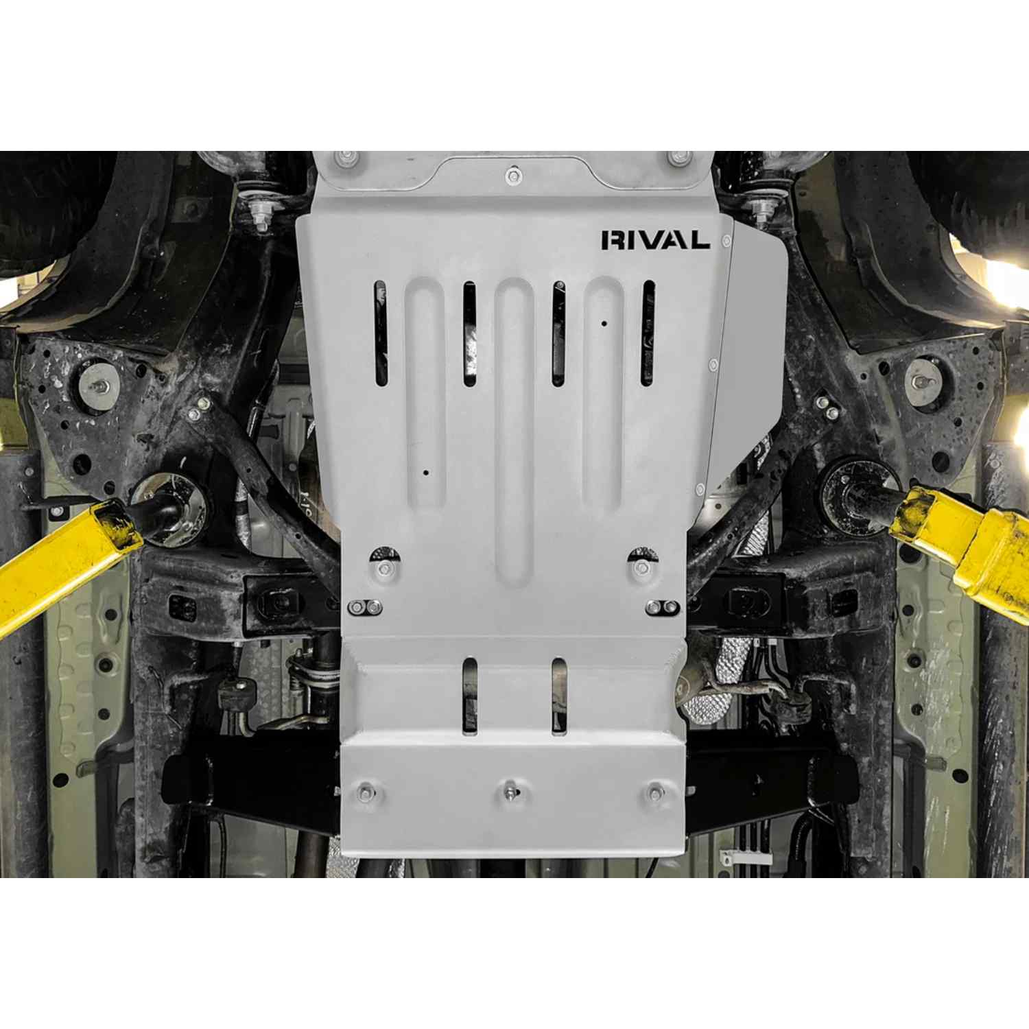 Mounted view of RIVAL Aluminum Transmission and Transfer Case Skid Plate Tacoma