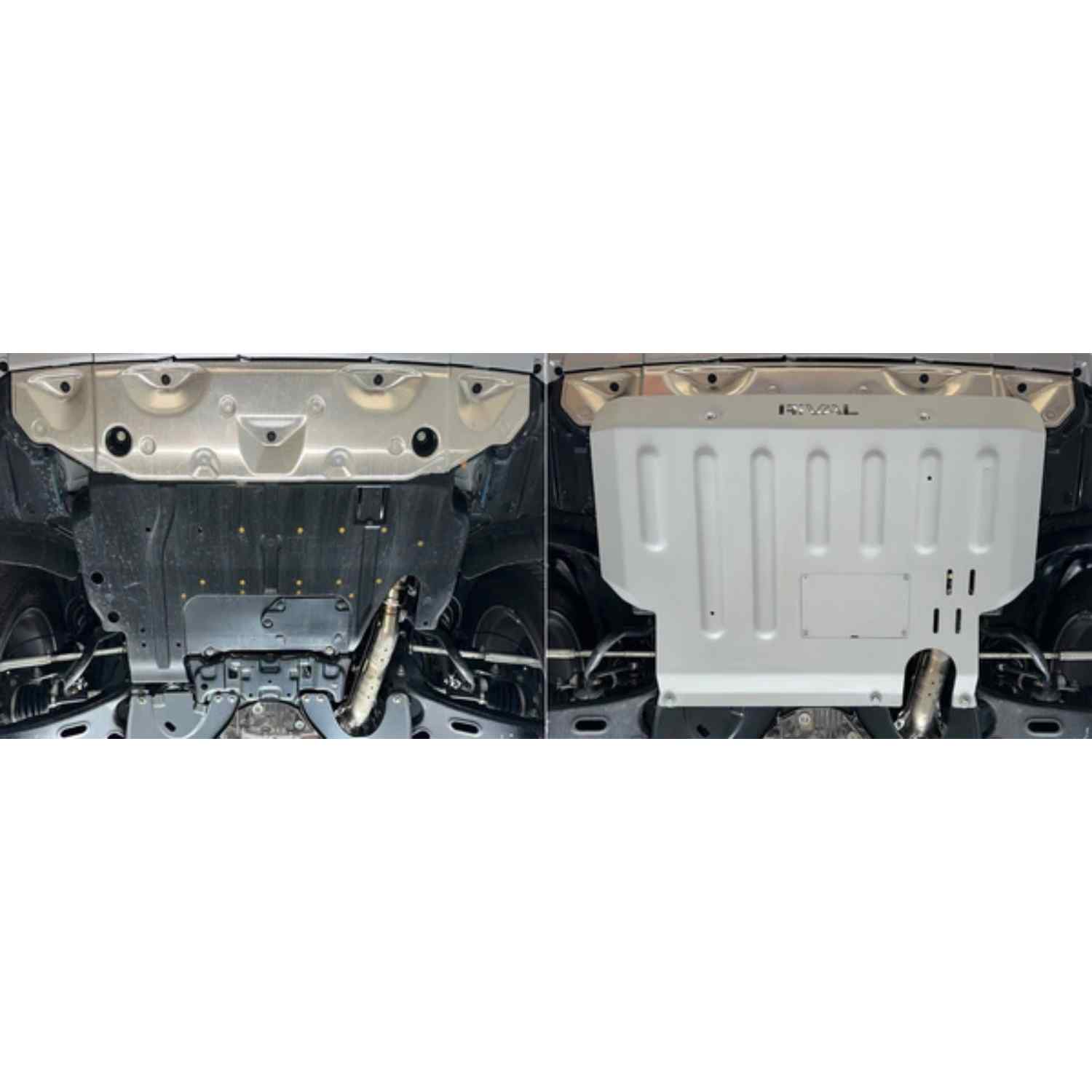Before & After view of RIVAL Engine Skid Plate Forester & Crosstrek