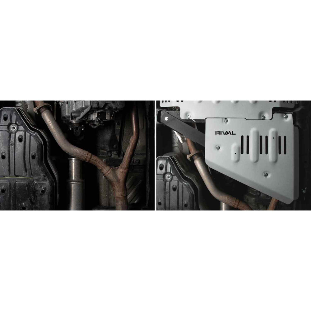 Before & After view of RIVAL Transfer Case Skid Plate Tundra CrewMax