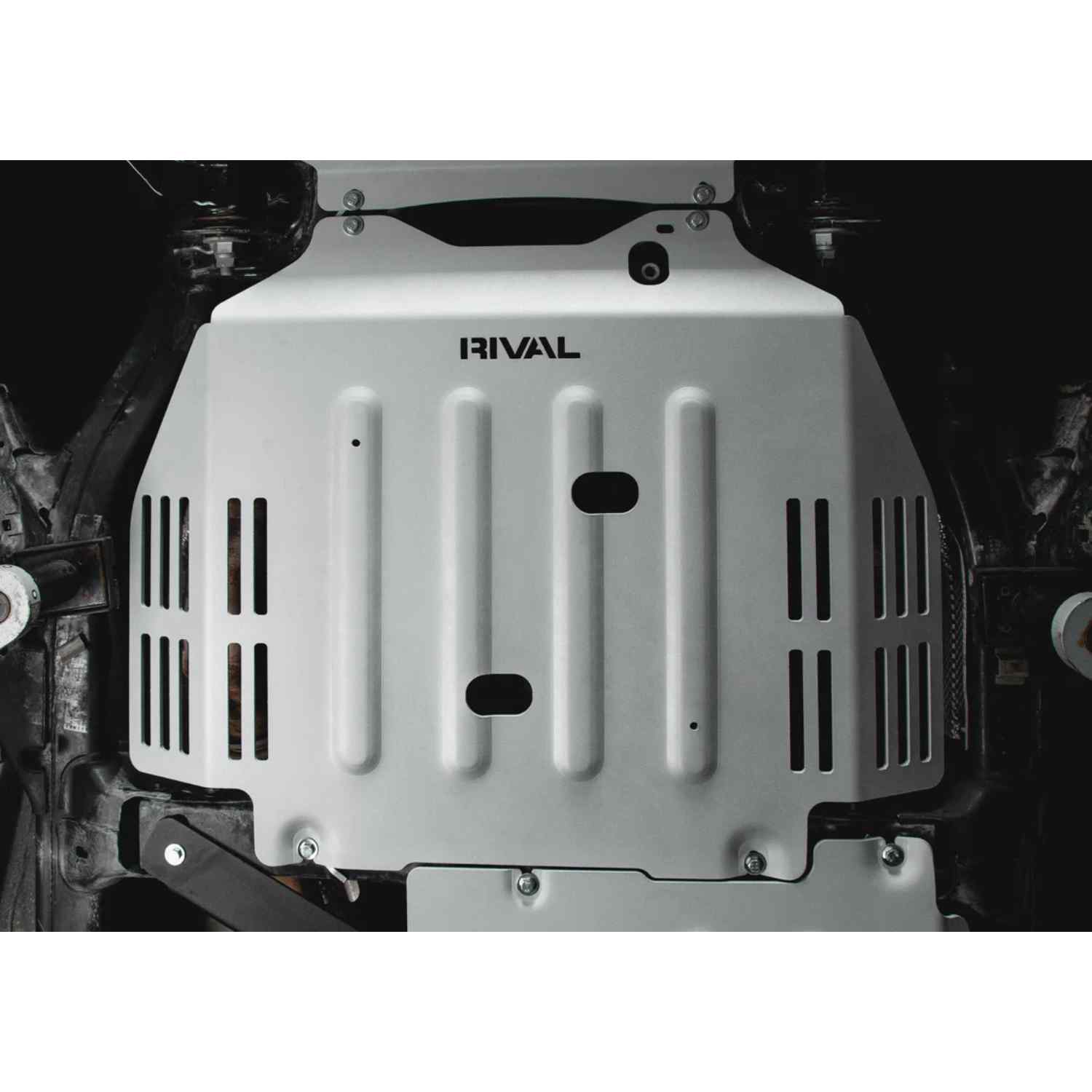 RIVAL Transmission Catalytic Converter Skid Plate Tundra Mounted view