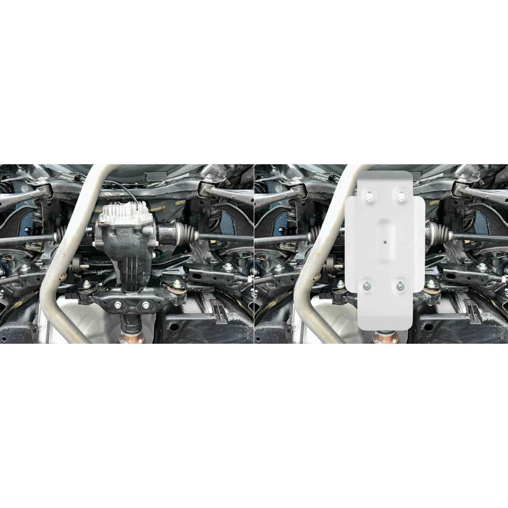 Before & After view of RIVAL Aluminum Differential Skid Plate For Subaru