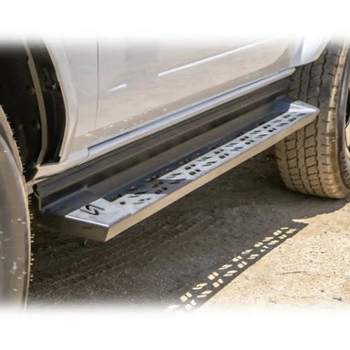 Rear angle of Ford Bronco equipped with Turn Offroad side steps and spare tire mount