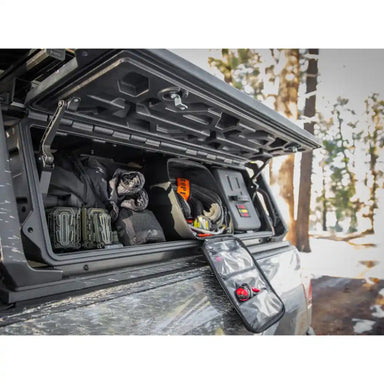 Rear vehicle view with GearPOD mounted on rack – practical storage