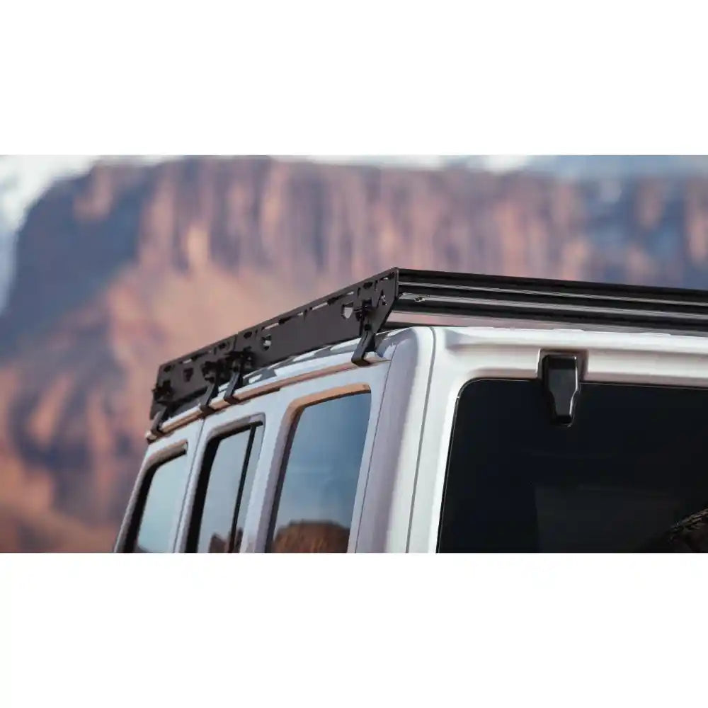 Roof rack on a Wrangler with a mountainous landscape in the background