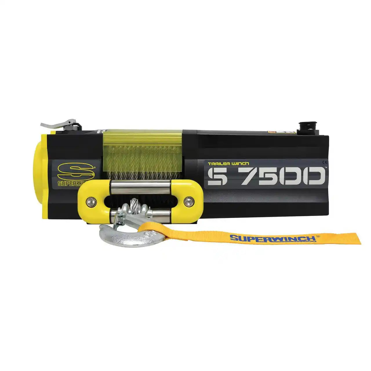 S7500 winch with yellow hook on a white background