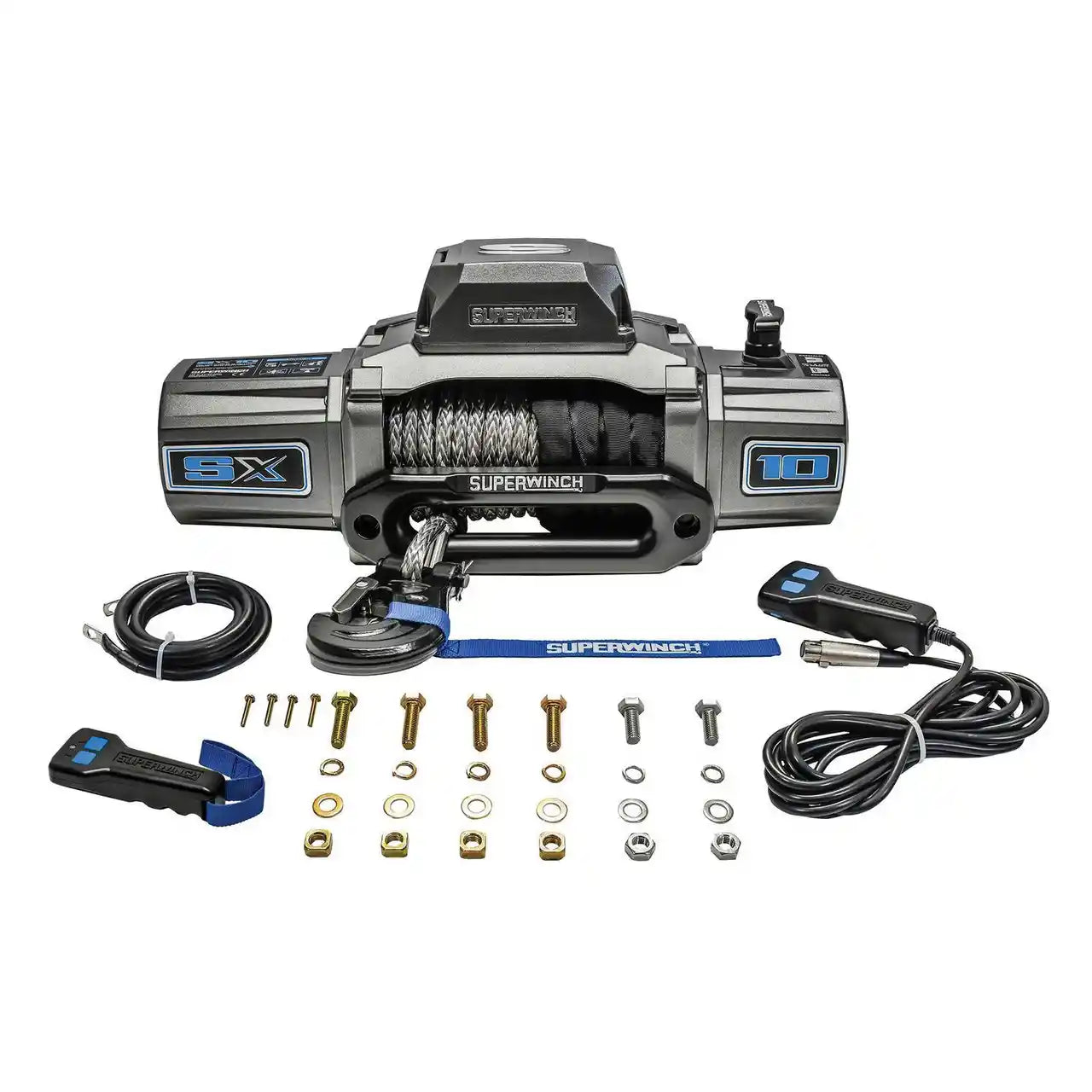 SX10SR 12V DC winch with accessories on a white background