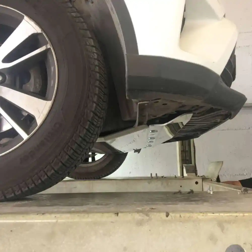 Side angle of aluminum skid plate installation