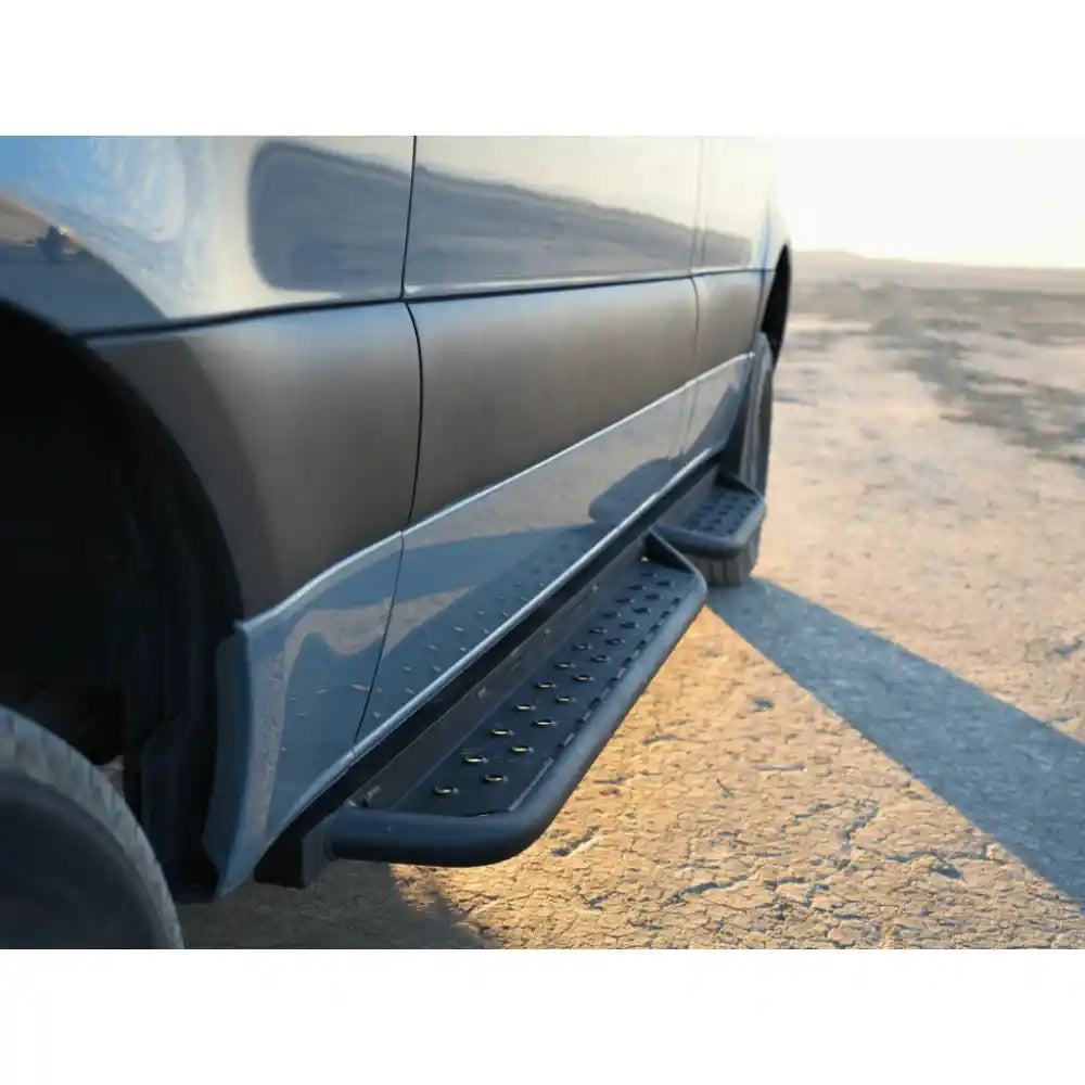 Close up of Sprinter 144 side steps.