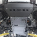 Silver RCI front skid shielding Ranger oil pan.