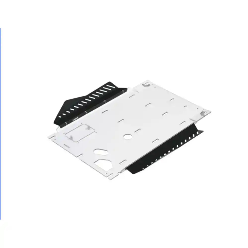 Silver and black RCI catalytic guard plate, standalone angled view showing mounting edges