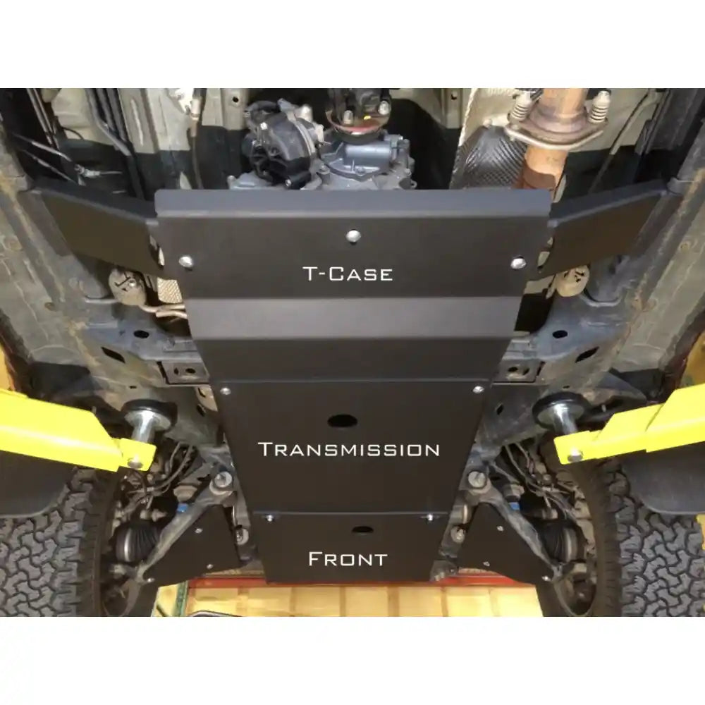 Skid plate during installation, partially attached