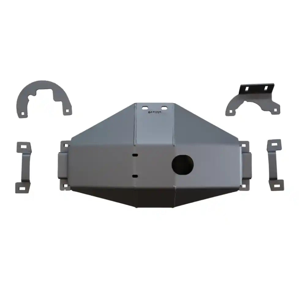 Standalone RCI rear differential skid plate showing mounting tabs and hardware