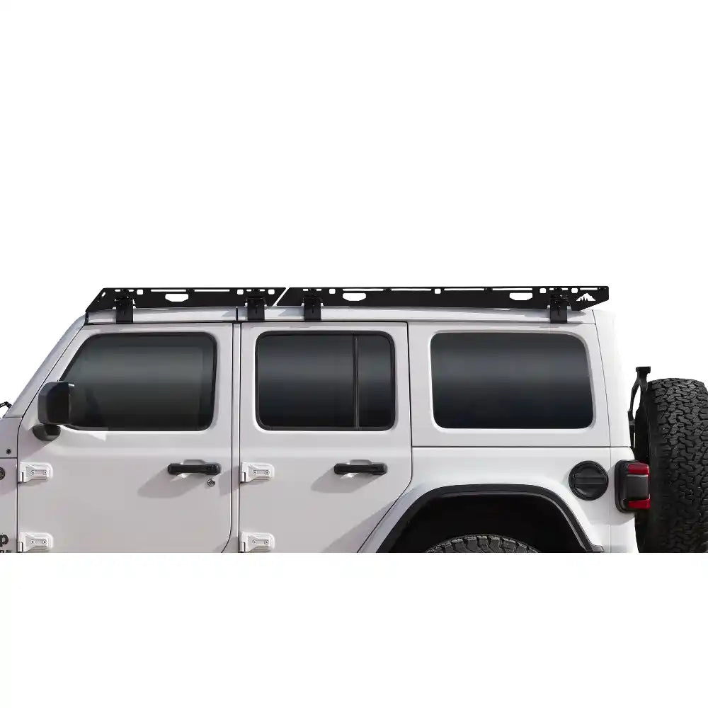 Display image of White Wrangler with Roof rack on white background