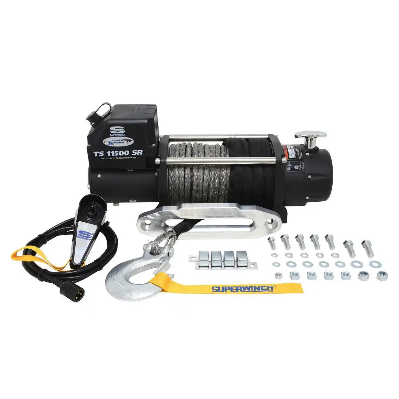Superwinch TS 11500 SR winch with accessories on a white background