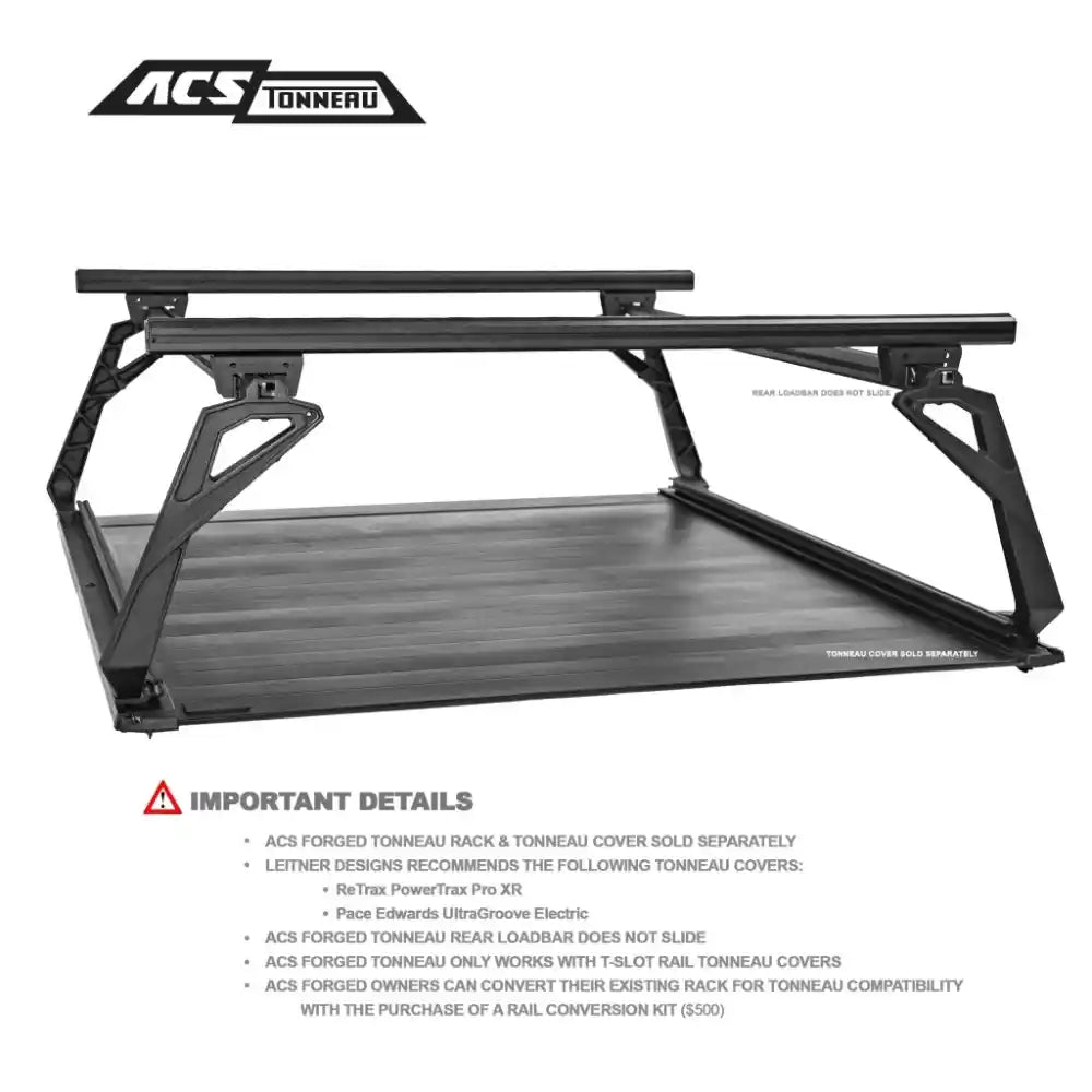 Black tonneau cover bed rack with ACS logo on a white background