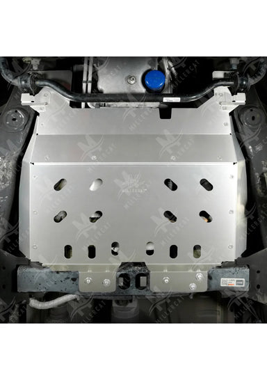 Underbody view of Tahoe with MillerCAT Cat Shield installed