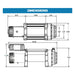 Technical drawing of a 18000SR winch with dimensions labeled