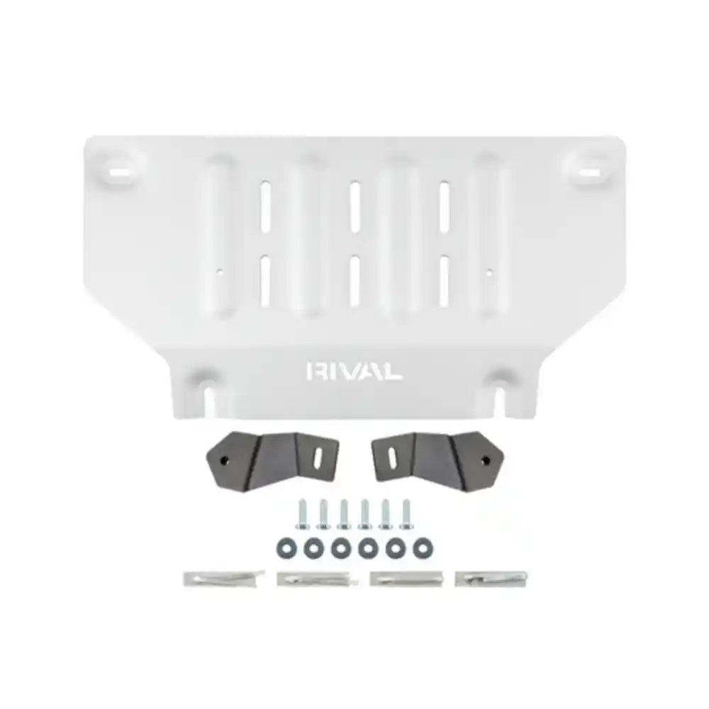 Top view diagram of RIVAL transfer case skid plate shape