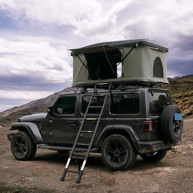 Trustmade Nomad Hardshell Roof Top Tent on jeep in mountains
