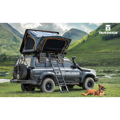 Rooftop tent in mountainous environment
