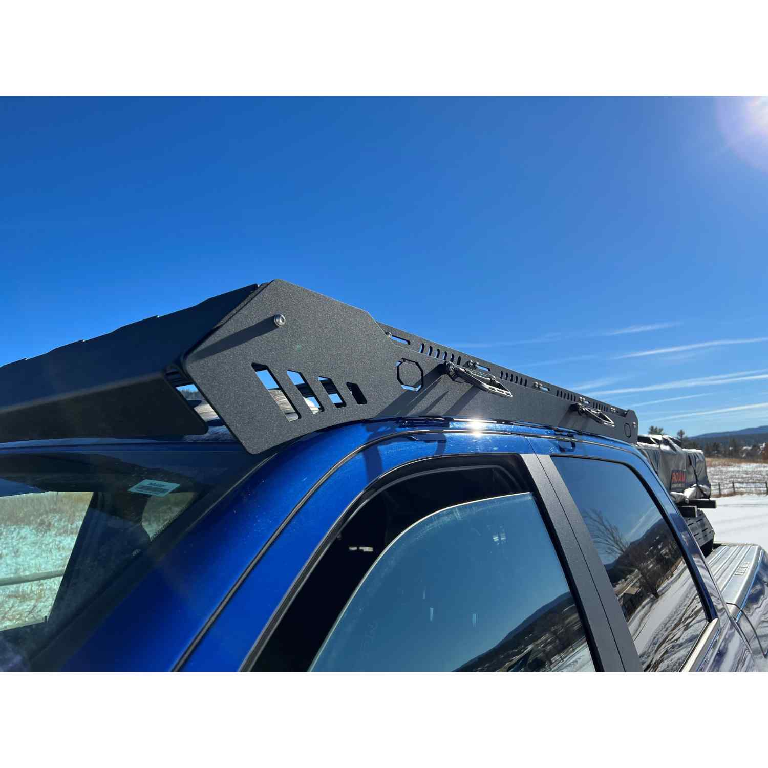 Uptop Overland Alpha 2009-2023 RAM 2500 4G & 5G Crew Cab Roof Rack Front Closed View