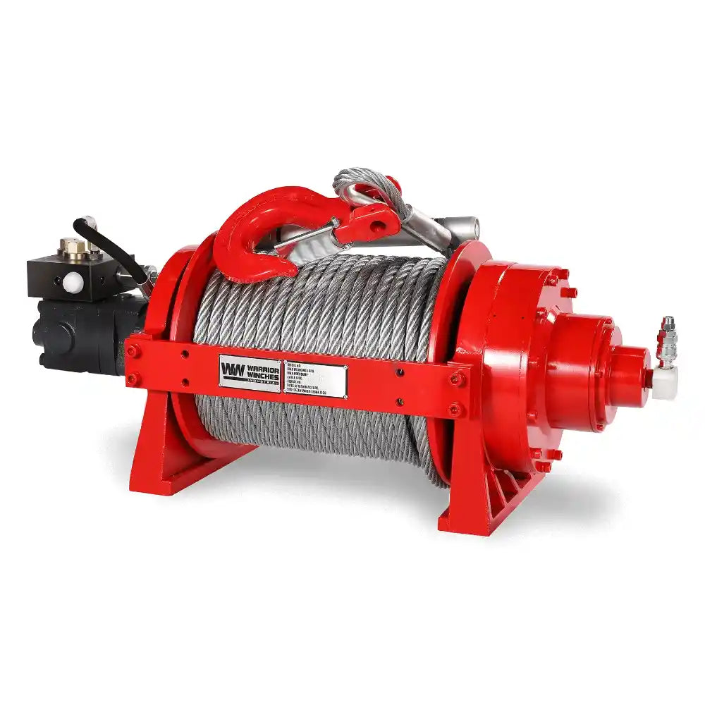 10 Ton Hydraulic Warrior winch with cable on a white background