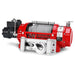 10000lb Red Winch with Steel Cable on a White Background