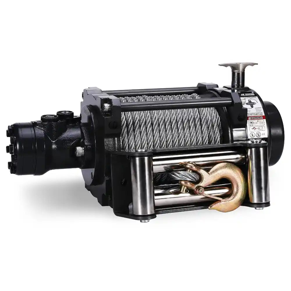 Warrior Winch NH 15,000lb with cable and hook on a white background