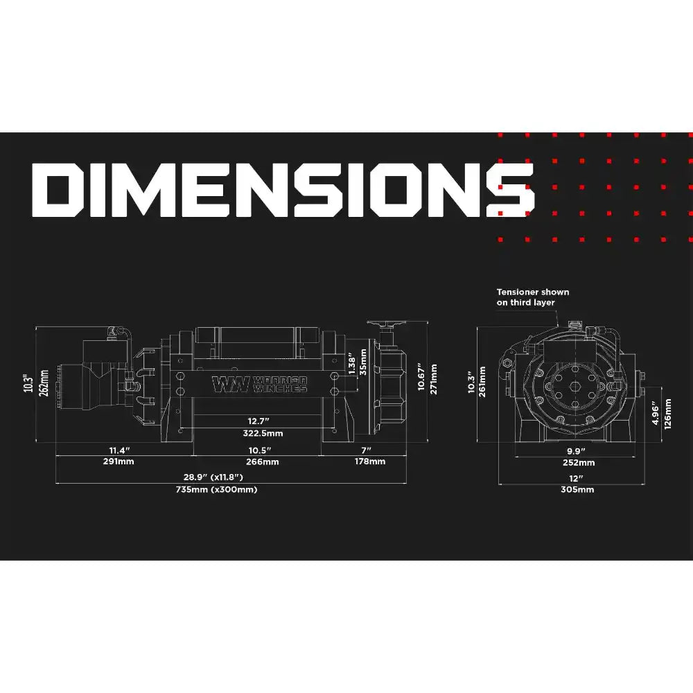 Technical drawing of RV15 with dimensions on a black background