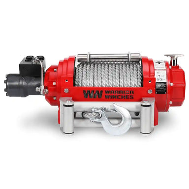 Red RV15 15,000lb Winch with cable on a white background