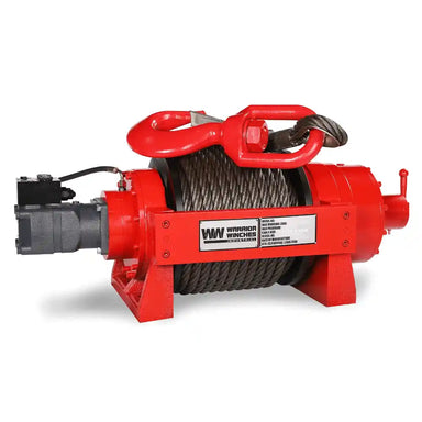 Warrior JR20 44,000lb  Red winch with cable on a white background
