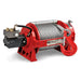 Warrior Industrial Hydraulic Red winch with cable on a white background