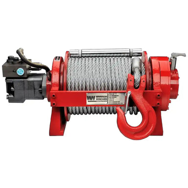 Warrior 20000lb winch with steel rope on white background