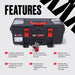 Warrior portable winch with features listed on a white background