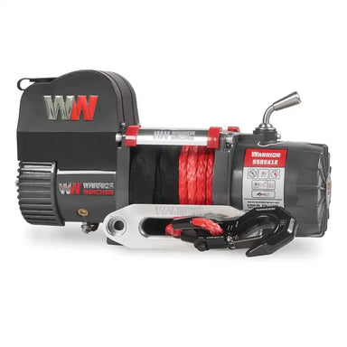 9500LB short drum Winch with red cable and black hook on a white background