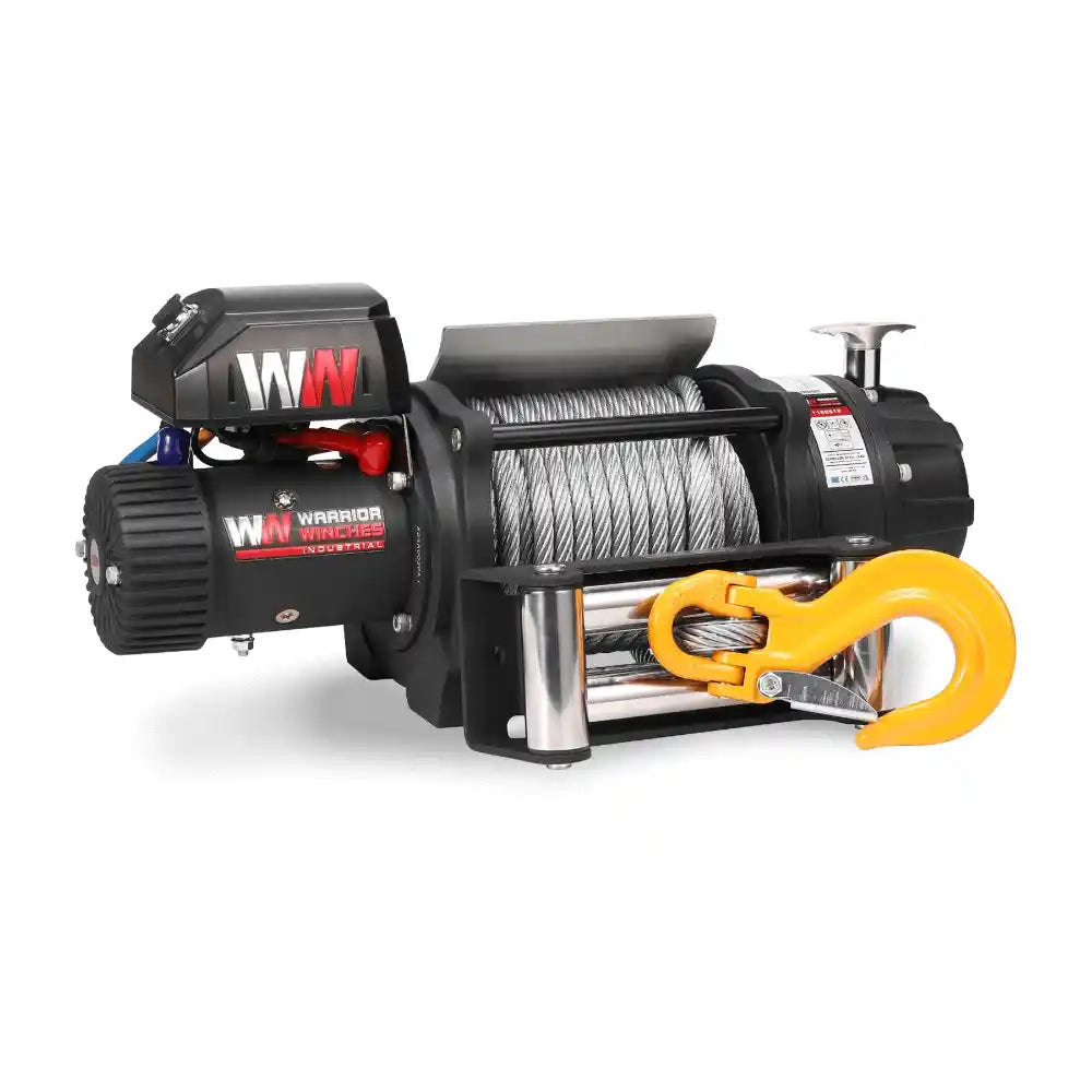 22,000LB Winch with yellow hook on a white background