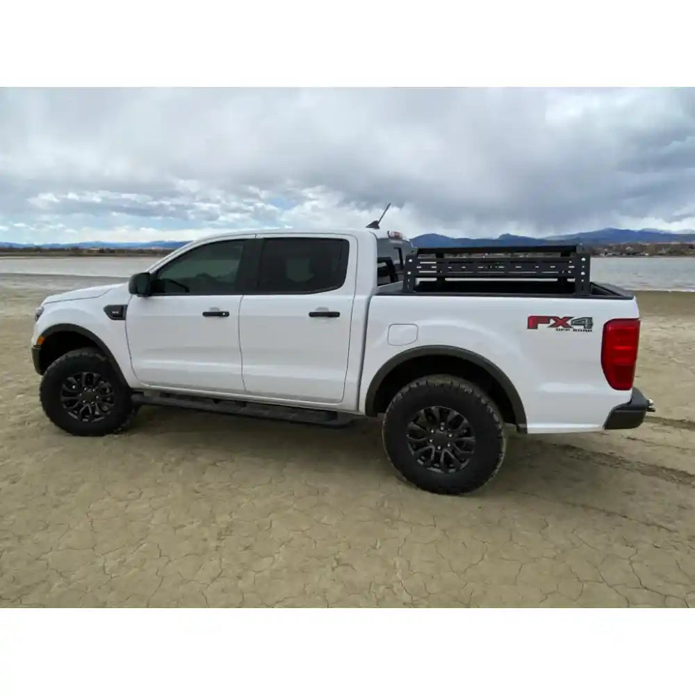 White Ford Ranger with RCI 12" Sport Bed Rack, side view