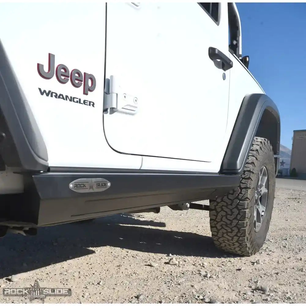 White Jeep JL with Rock Slide sliders